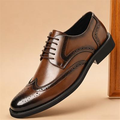 Designer New Men's Pointed Lace Up Brown Pu Leather Wedding Oxford Brogues Shoes Male Formal Dress Footwear Zapatos Hombre