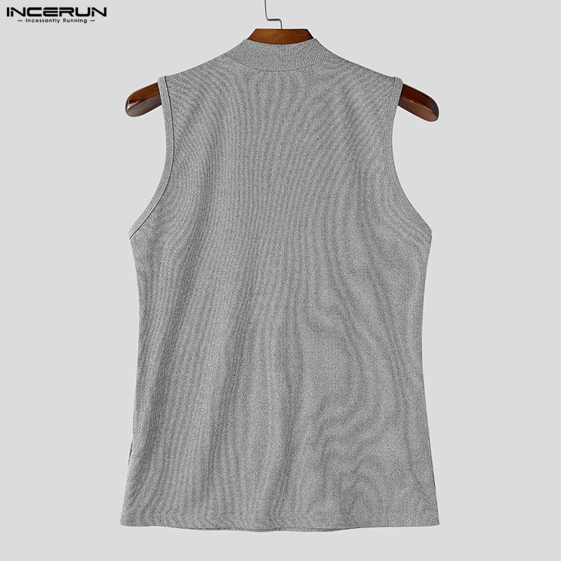 INCERUN Camisetas sin mangas casuales ajustadas con cremallera para hombre