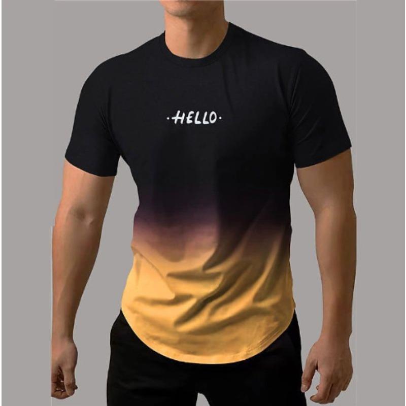 Men's 3D Printed T-Shirt gradient color Short Sleeve O-Neck Pullover casual top