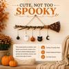 Halloween Lighted Witch Broom Hanging Decors with Warm Light and Ghostly Pumpkins Cats Charm for Entryway Wall Window Party