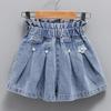 Girls' Summer Checkerboard Denim Shorts - Trendy & Lightweight