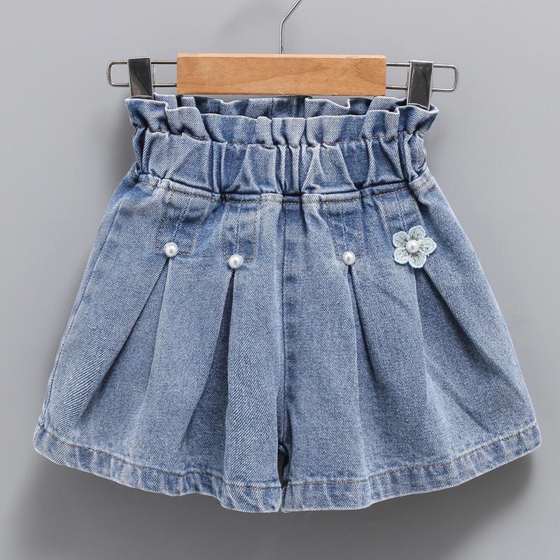 Girls' Summer Checkerboard Denim Shorts - Trendy & Lightweight