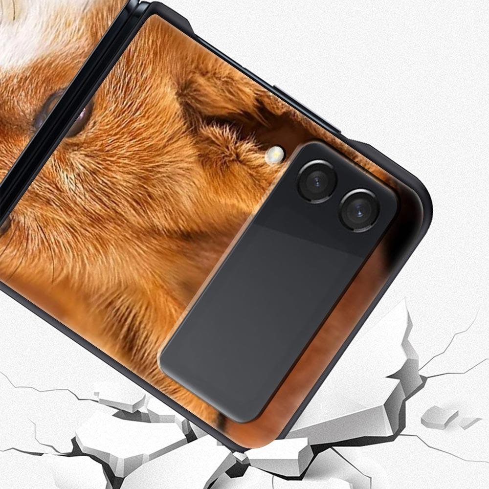 Cute Red Fox dárkové pouzdro na luxusní telefon Samsung GalaxyZ Flip 4 5 Fold Black Hard PC Shell pro Samsung Z Flip 3 Cover Couqe