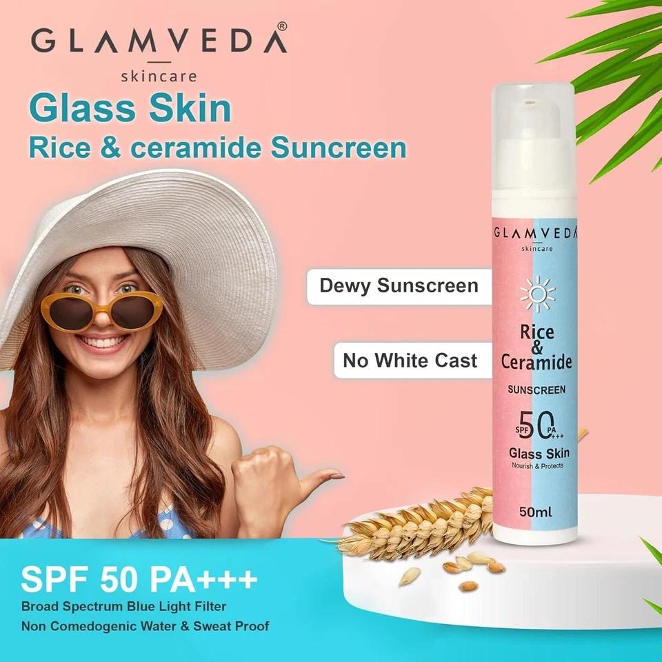 Glamveda Rice And Ceramide Sunscreen SPF 50 For All Skin Types 50ml