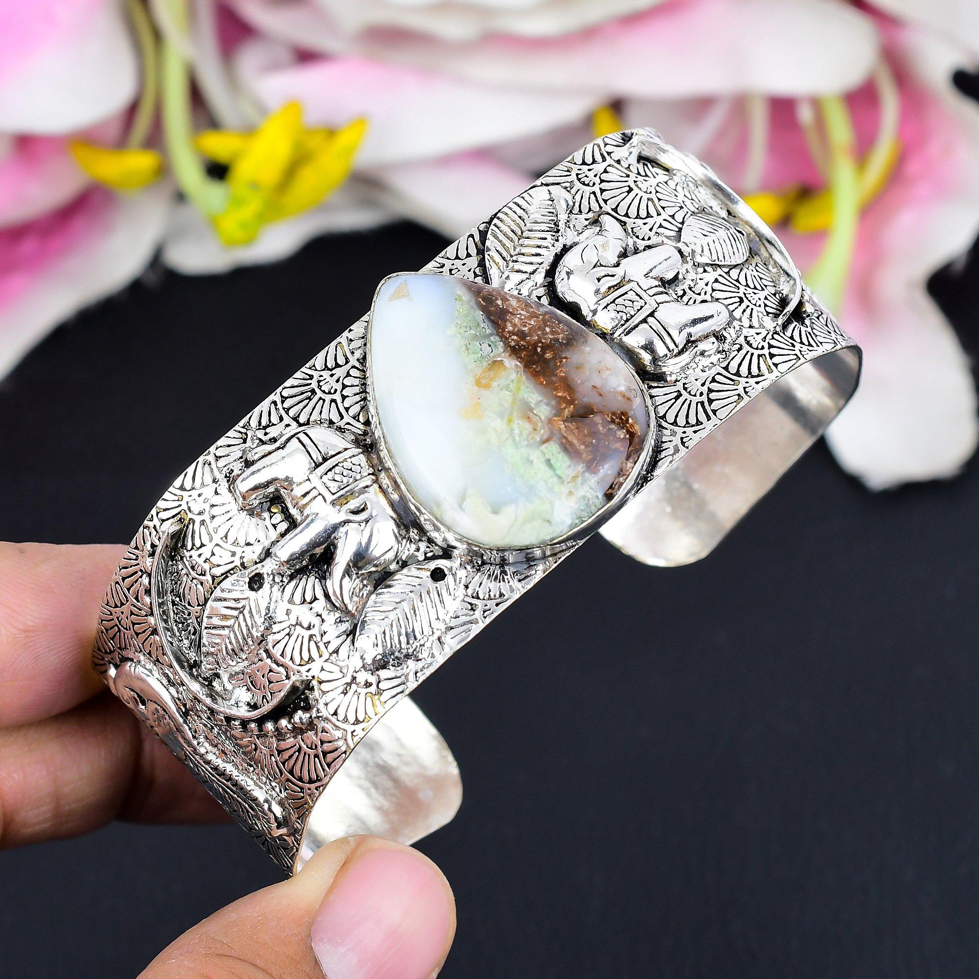 

Chrysoprase Gemstone Handmade 925 Sterling Silver Cuff Bangle Adjustable KG-1871