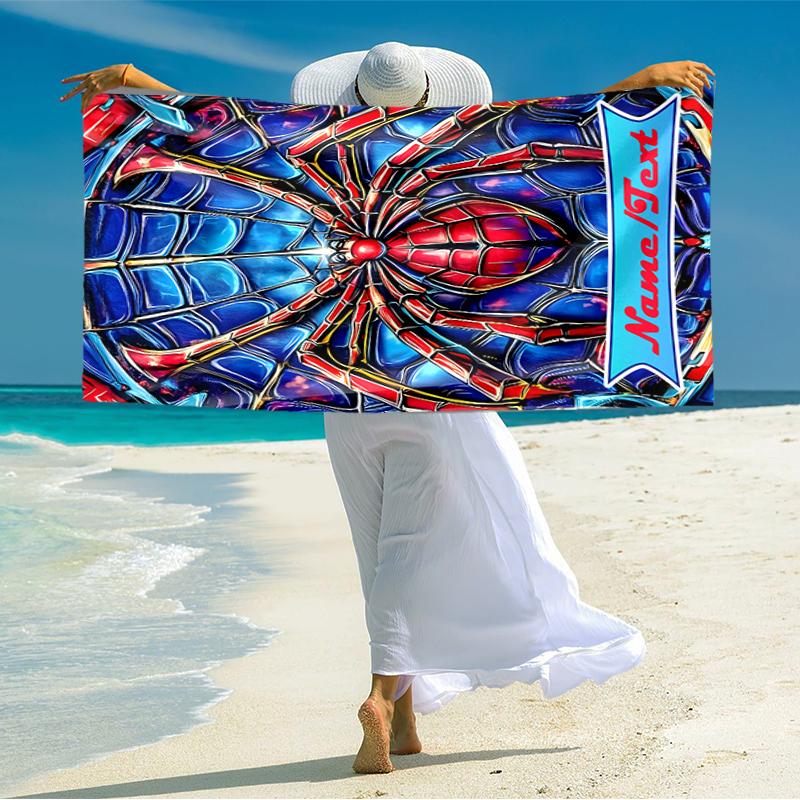 1PC Custom Name Spider-Man Web Art Beach Towel Highly Absorbent And Sand-Resistant Towel for Swimming, Pool, Yoga, And Travel Lightweight