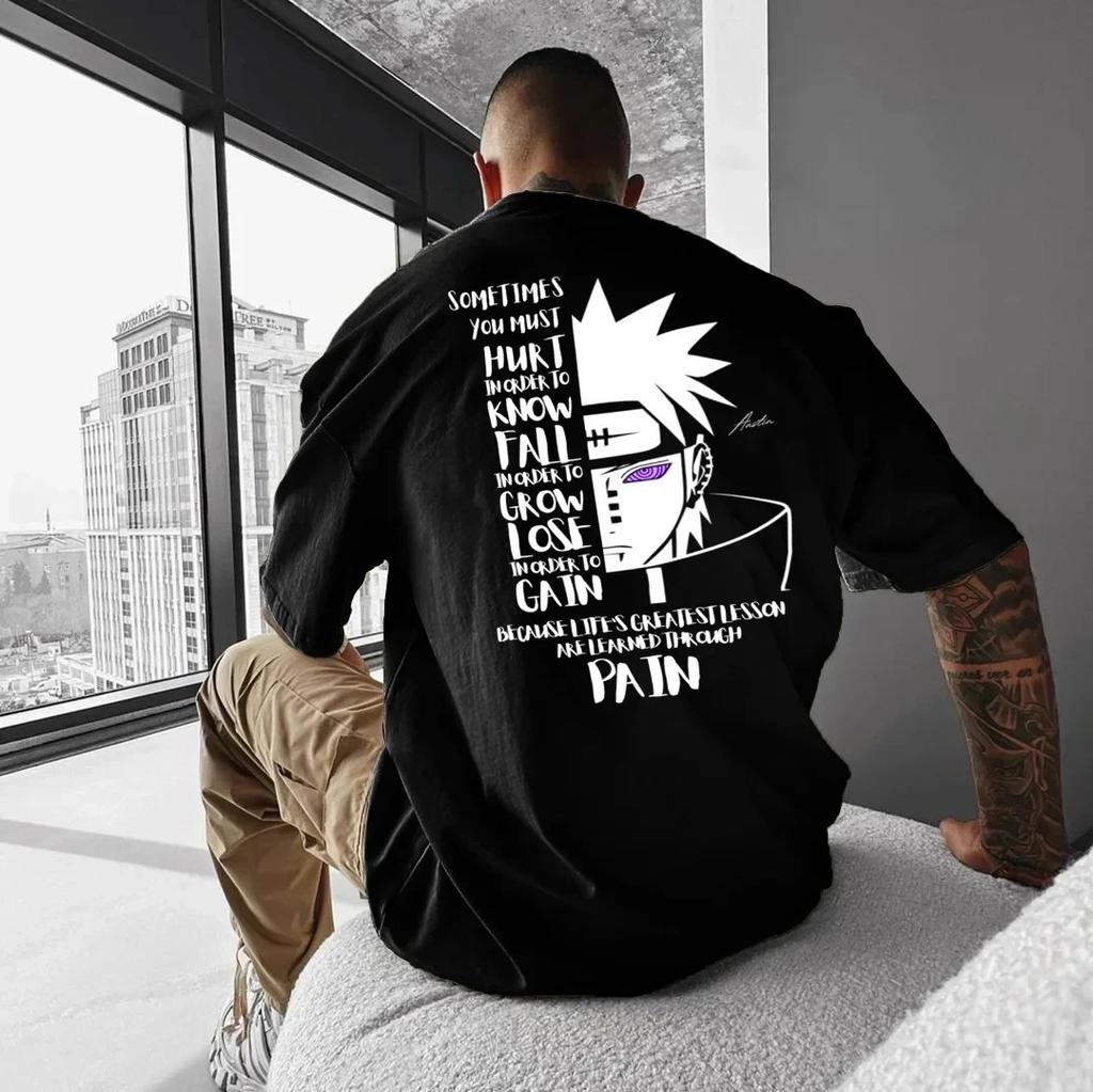 Naruto Animation Derivatives Men's Summer Oversized T-Shirt Streetwear Totsugeki No Jutsu Casual Round Neck Short Sleeve Tee