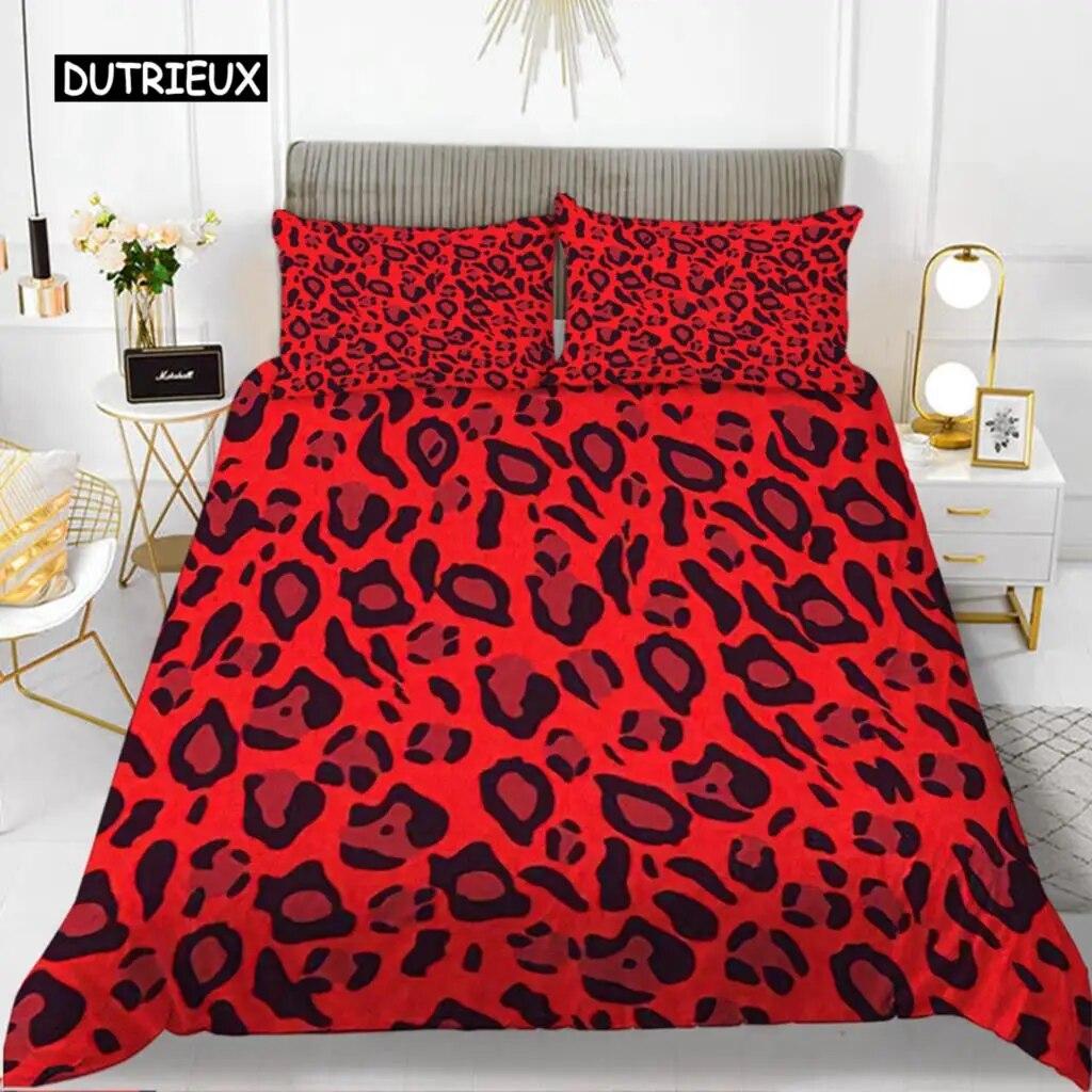 Leopard Print Duvet Cover Set Queen Size Girl Colorful Cheetah Print Bedding Set Polyester Wild Animal Theme Comforter Cover Set  three-piece set