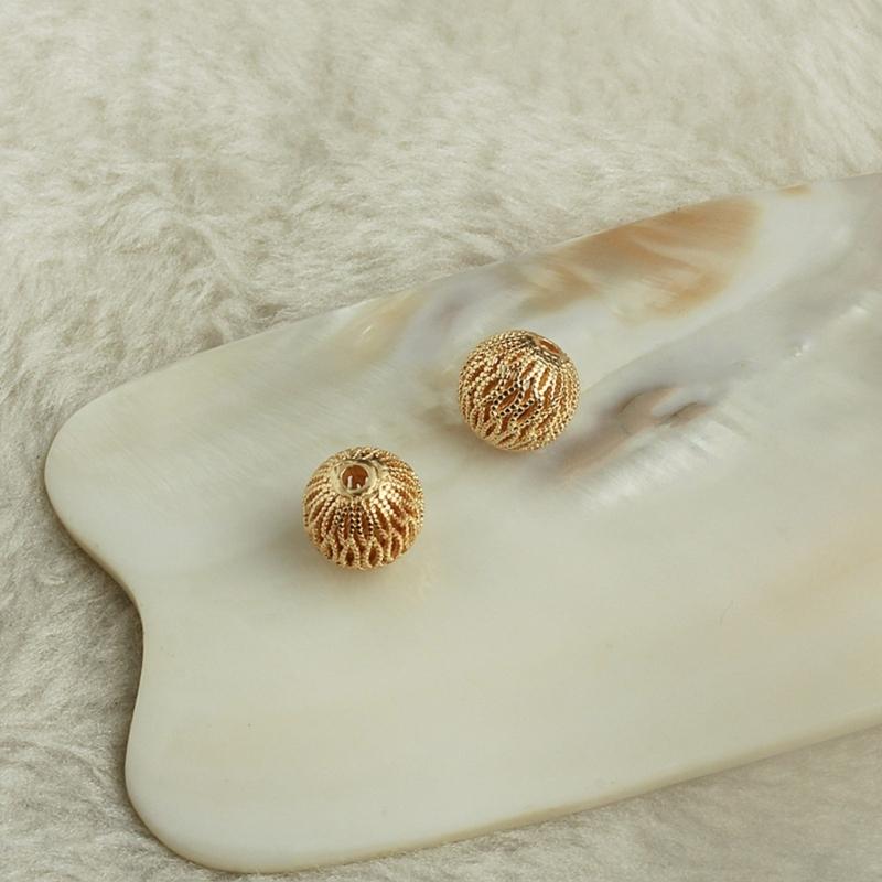 Pack of 10 Exquisite Hollow Designs Sturdy Brass Round Loose Beads with Long Time Use 18K Gold Plating Supplies