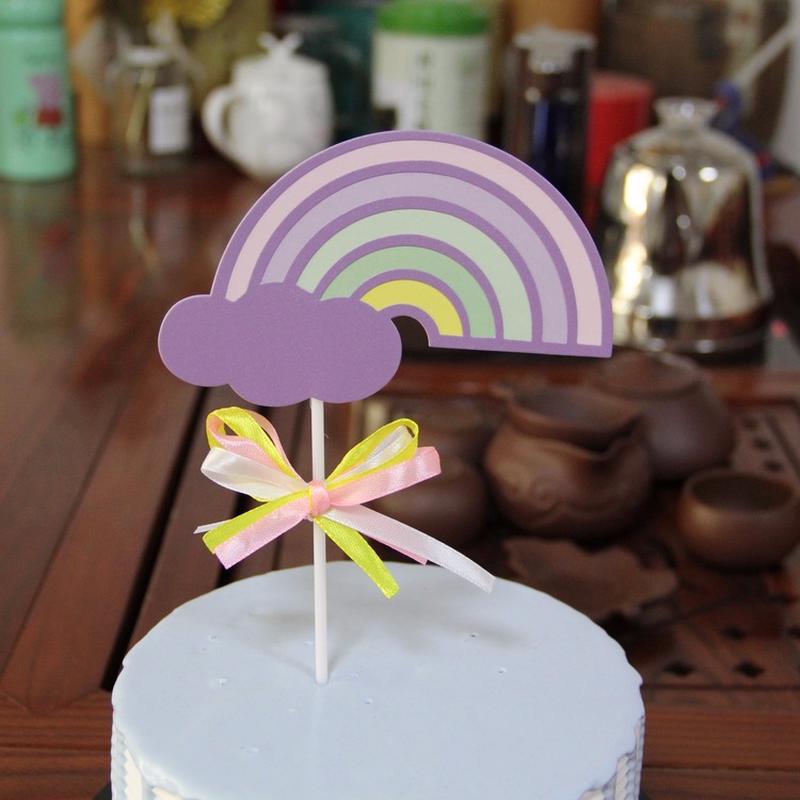 

Colorful Rainbow Cake Topper With Ribbon Birthday Cake Decorations for Festival Party Supplies 4PCS фіолетовий