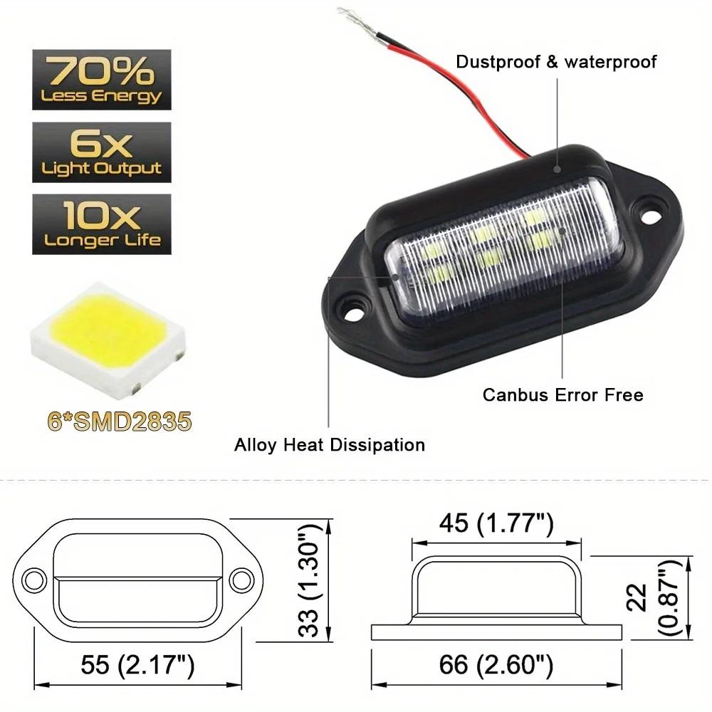 2PCS 6 LED Car License Number Plate Light For SUV Truck Trailer Van Tag Step Lamp White Bulbs Car Products License Plate Lights