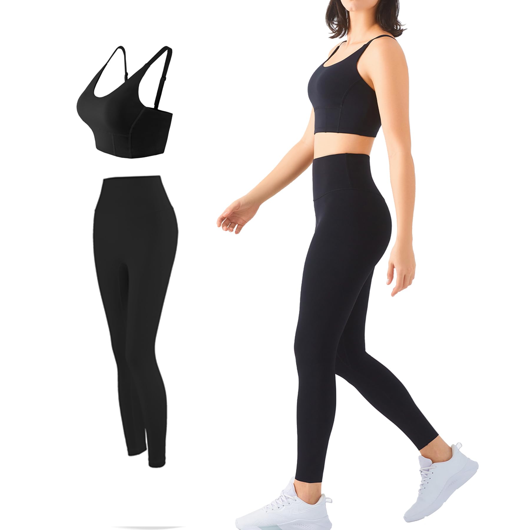 

IRCOLVE Sports Yoga Top and Bottom with Cups Bra Women s Bra, No-Slip, 2-Piece Set, Wear, Set, Supportive, Sweat-Wicking, Quick-Drying, (L, Black, +