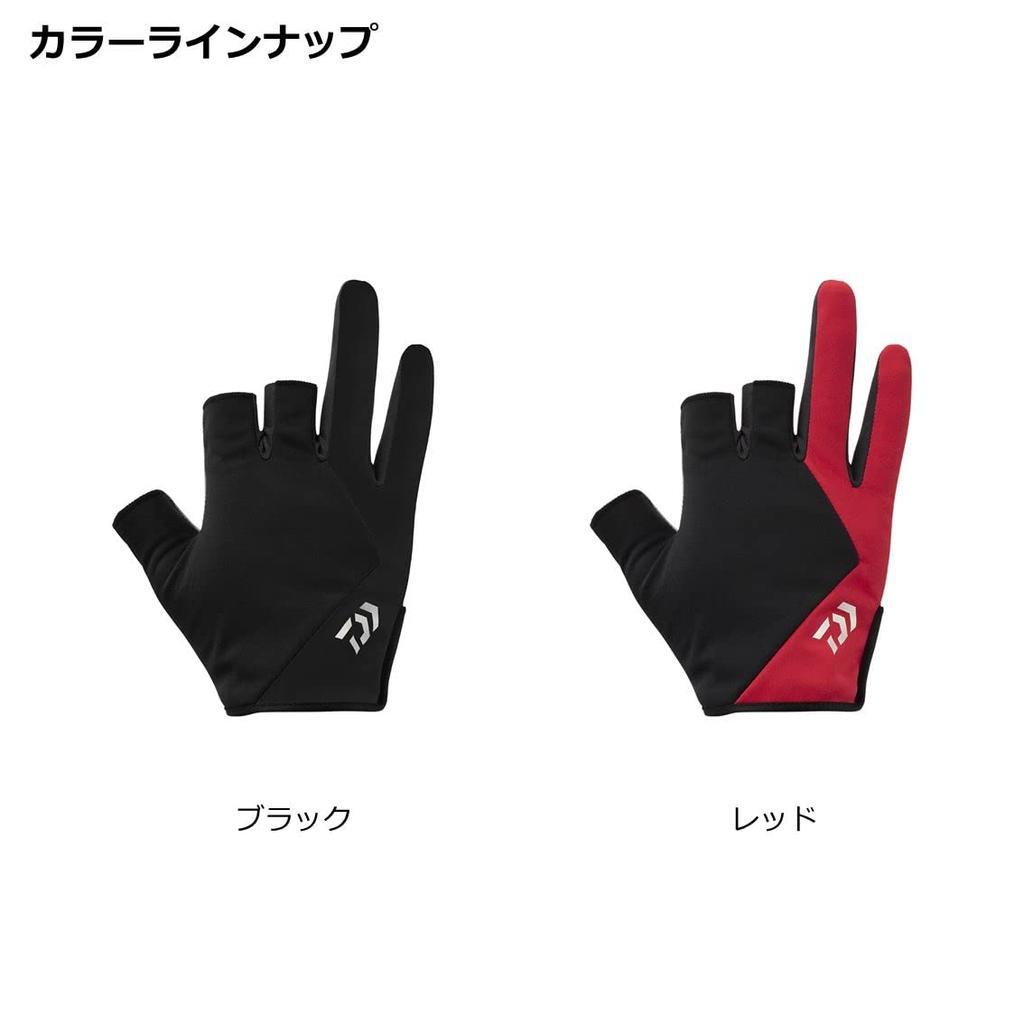 Daiwa Light Game Size L Gloves, 3-Piece Cut, DG-9322W, Black,