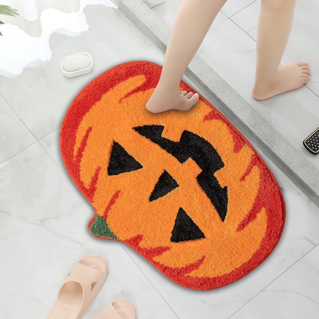 Halloween Pumpkin Cashmere Door Mat Plush Thickened Bathroom Carpet Absorbent Bathroom Mat for Entrance Bedroom Kitchen Bathroom
