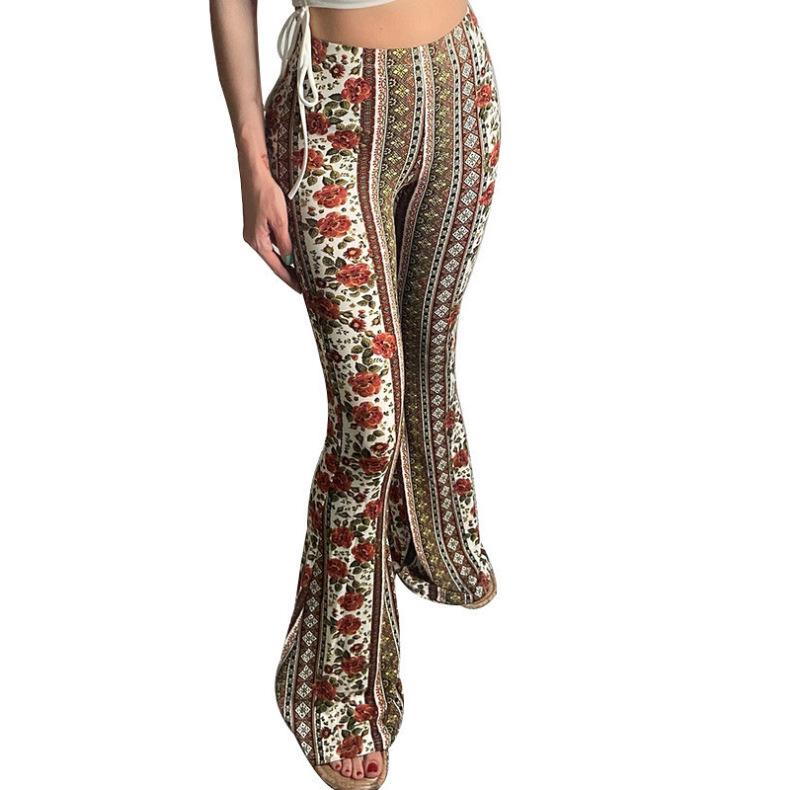 2025 Spring/Summer European-American Style Elastic Micro-Flare Printed Casual Pants M
