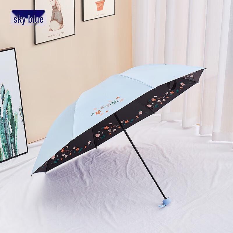 Paradise  Love Flowers  UPF50+ Black Glue Folding Umbrella
