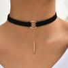 1pc Black Faux Suede Fabric Circular Choker With Stick Pendant & Chain For Women Gothic Summer Necklace