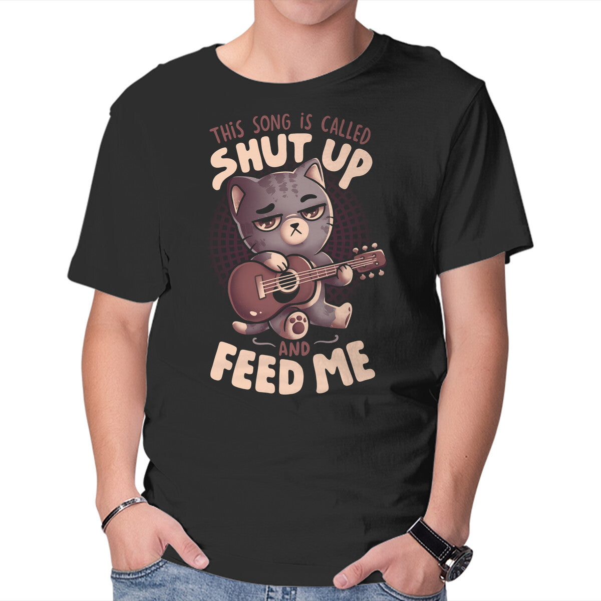 Unisex Crew Neck T-Shirt Feed Me Cat Song Graphic Short Sleeve Casual Tee XXL