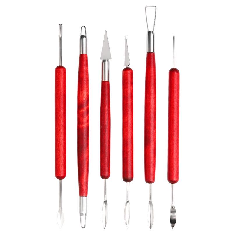 6-Piece Handmade Clay Sculpture Tool Set - Fine Carving Knives & Trimming Tools Made from Rosewood 6-Piece Set