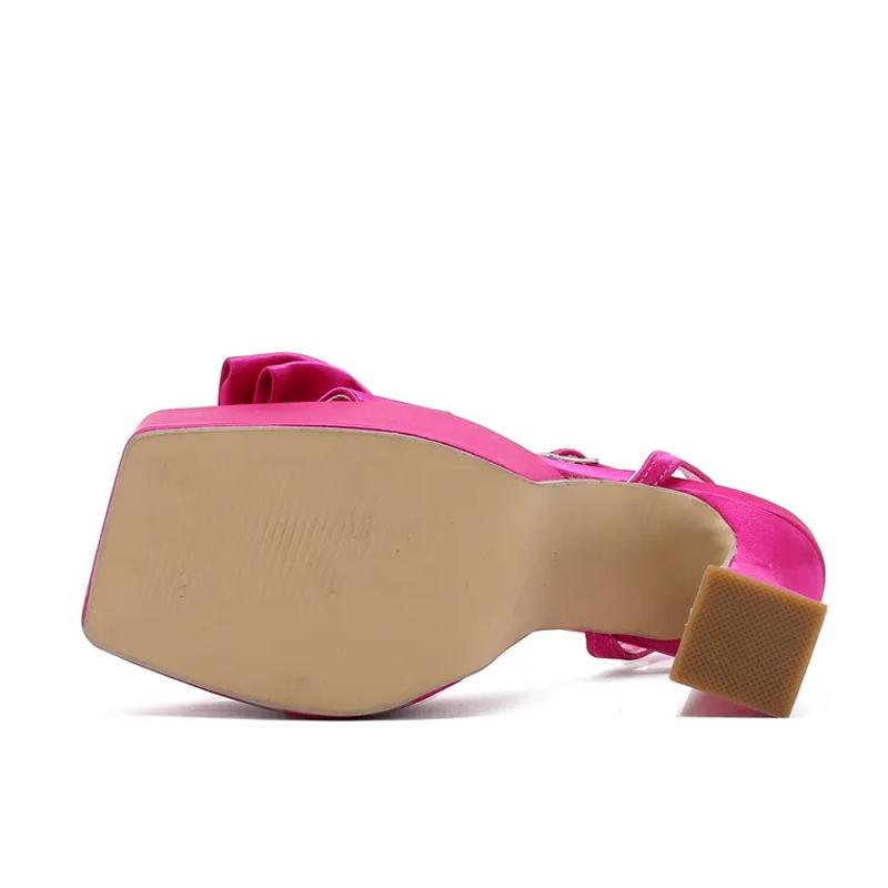 Liyke Runway Style Ultra High Heels Platform Sandals Women  Summer Fashion Satin Bowknot Square Toe Wedding Banquet Shoes
