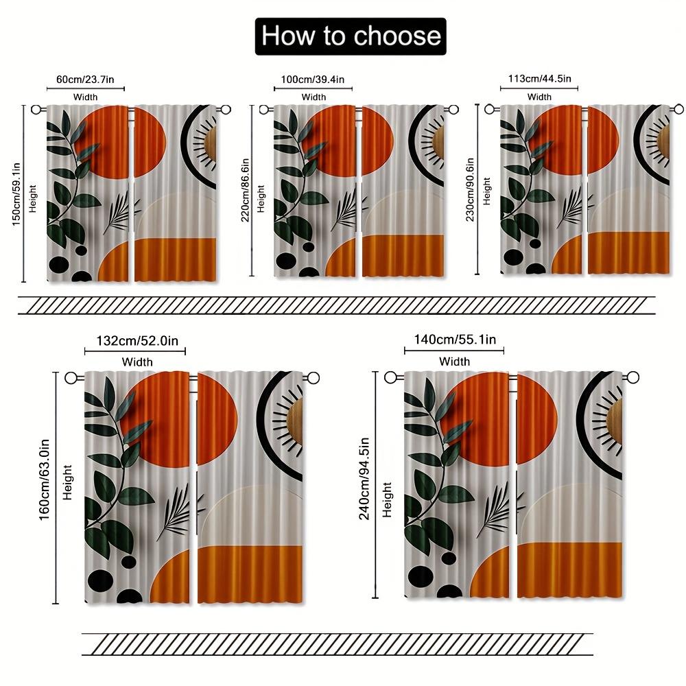 MidCentury Abstract Geometric Leaf Curtains Trendy Boho Pattern Drapes Orange Green Circles Modern Window Curtains for Living