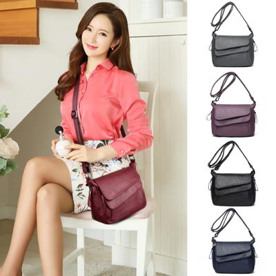 Solid Color Soft Genuine Leather Women's Casual Shopping Crossbody Bag