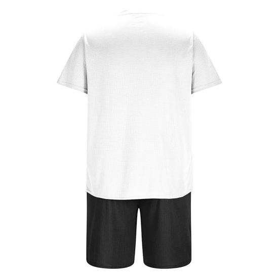 2Pcs/Set Men Sports Suit O-Neck Short Sleeve T-shirt Elastic Waist Wide Leg Shorts Set Solid Color Waffle Fabric Sportswear