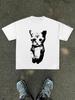 2026 Summer Unisexs Black And White Graffiti Style Cat Tshirt Cotton Casual Stylish Streetwear Oversized Suitable For Any Occasion