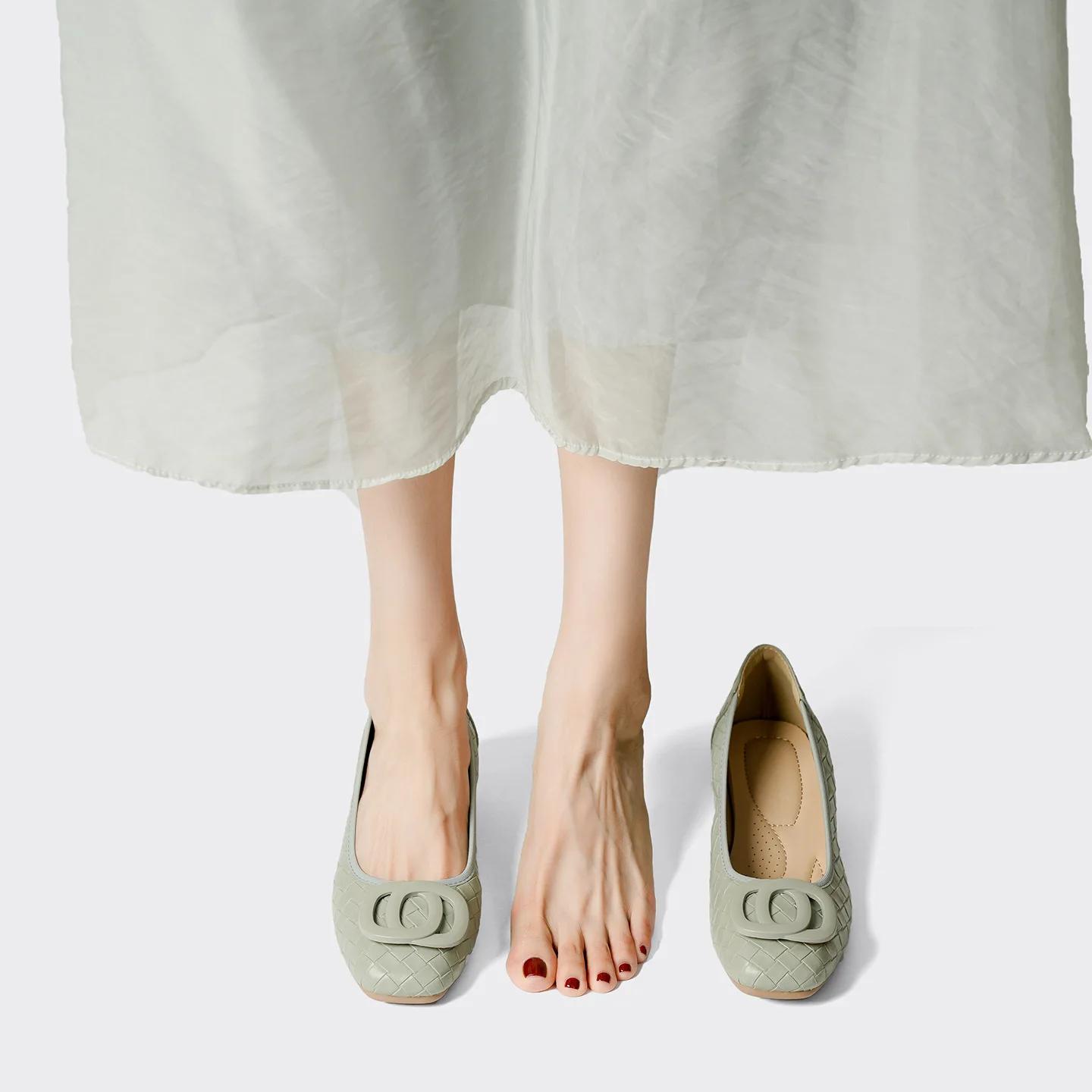 

Новые женские туфли-лодочки из натуральной кожи в клетку на низком и высоком каблуке, офисная мода, туфли для платья 34 зелёный