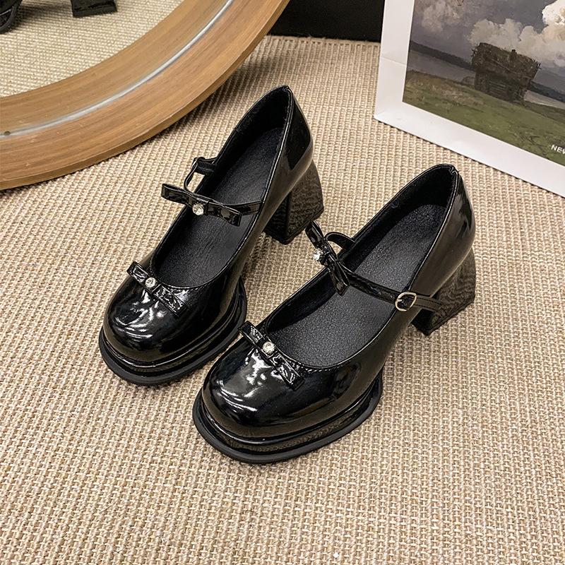 French Mary Jane Shoes Women's 2025 Summer New Super High Heel Retro Jk Small Leather Shoes Patent Leather Thick Heel Versatile Single Shoes
