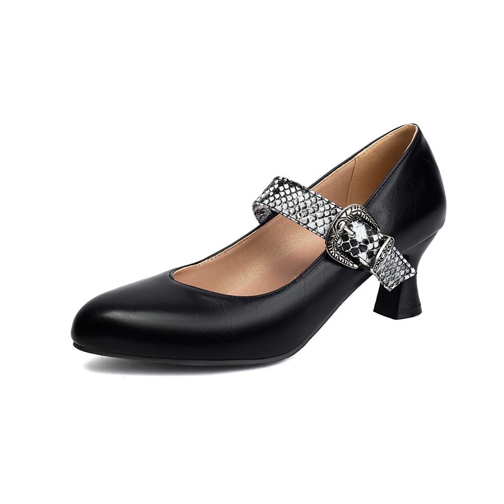 Mode Braune Damen Mary Jane Schuhe Mode Spitzschuh Gürtelschnalle Pumps 2025 Frühling Herbst Elegant Höhe Absätze Damenschuhe Größe 32-48