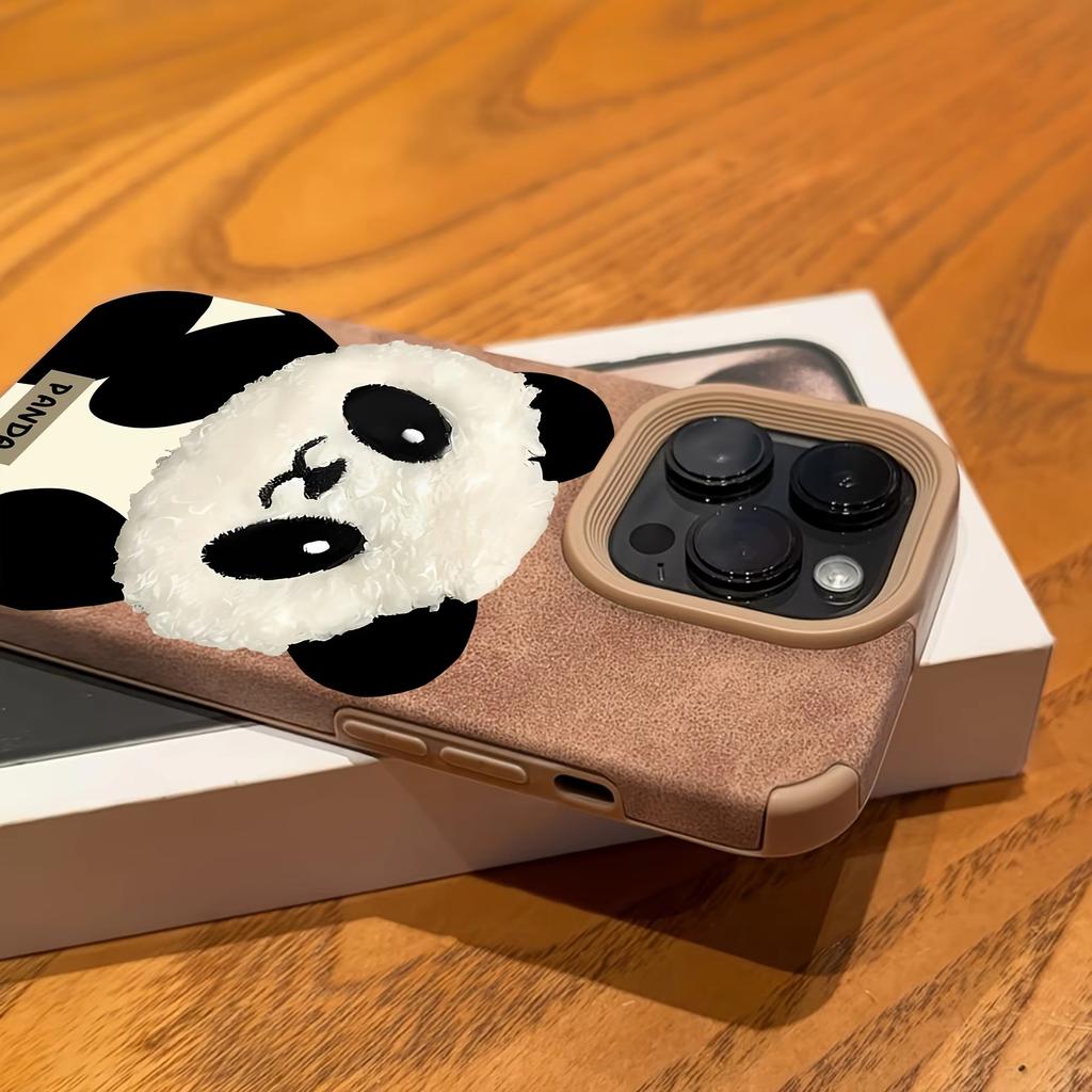 Panda Doll Imitation Leather Phone Case For iPhone 17 Pro Max 16 Plus 15 14 13 12 11 XS X XR 17 Air Shockproof Soft Bumper Cover