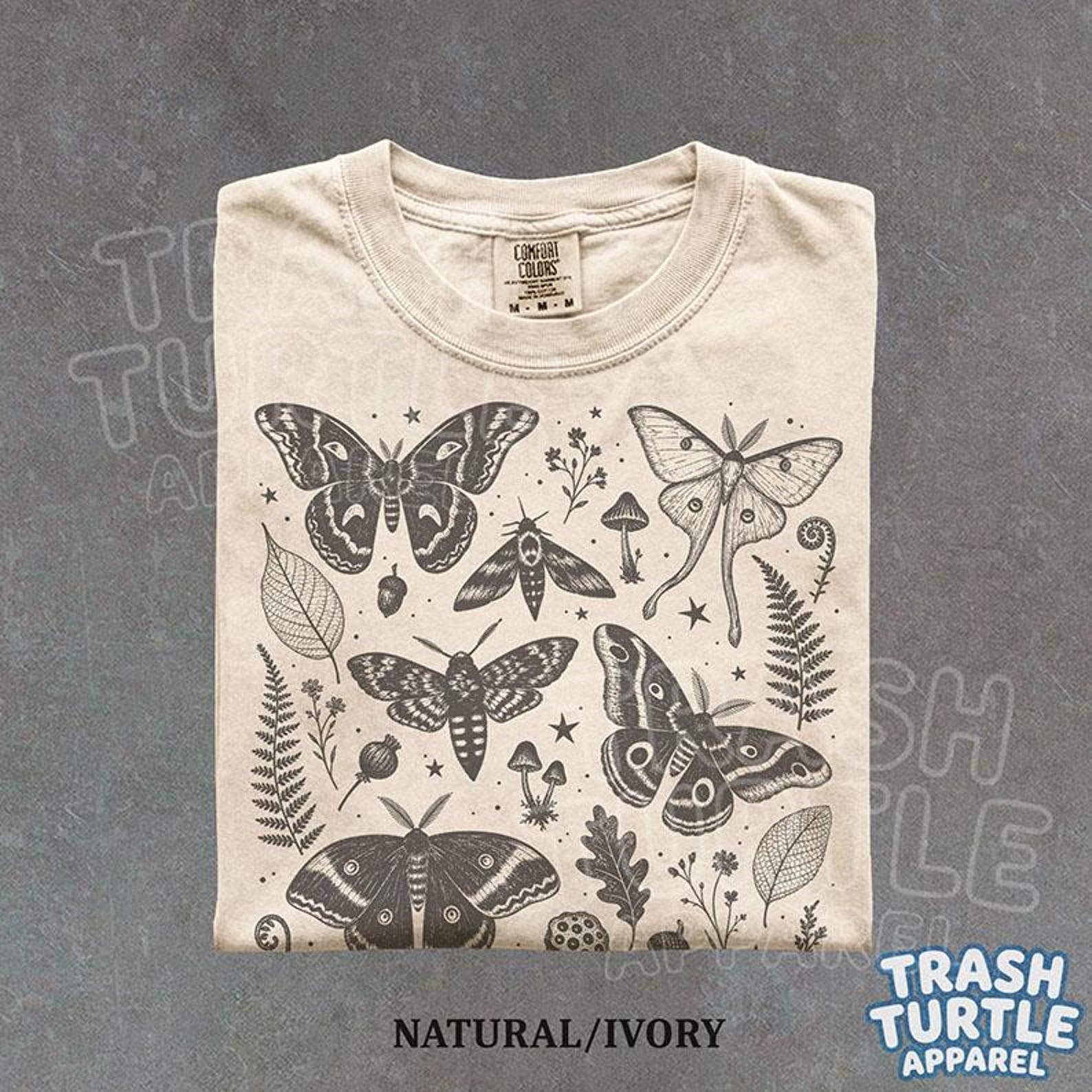 Vintage Moth Shirt Botanical Fern Mushroom TShirt Whimsical Insect T-shirt Luna Moth Nature Lover Graphic Tee 2XL