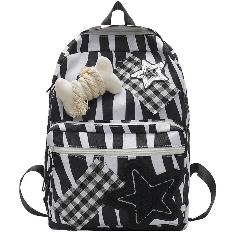 

Черно-белый клетчатый рюкзак креативный школьный рюкзак большой вместимости новый рюкзак модная полосатая студенческая сумка