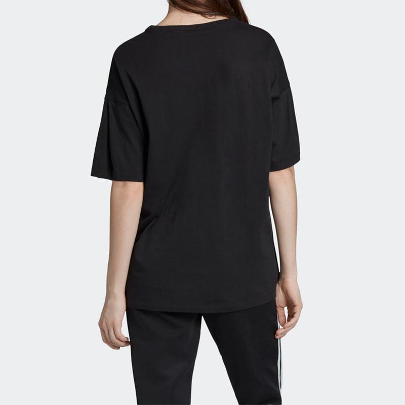 Adidas Trefoil Logo Crew Neck T-Shirt Women Tops Black EC1884
