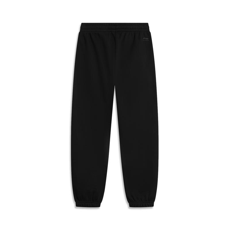 Li Ning CF Letter Print Fleece Warm Casual Cuffed Loose Knit Sports Pants Men bottoms Black AKLUD13-1
