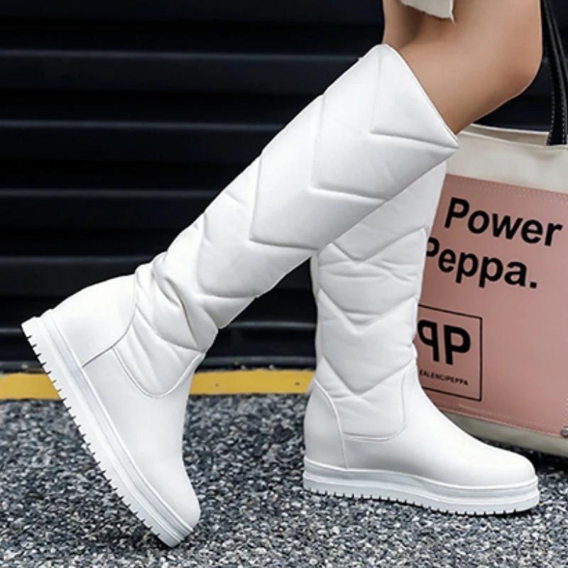 Women's Winter High Knee Boots 2025 Black White Pink Warm Fur Plush Snow Boot Flats Fashion Long Rain Shoes Girls Waterproof