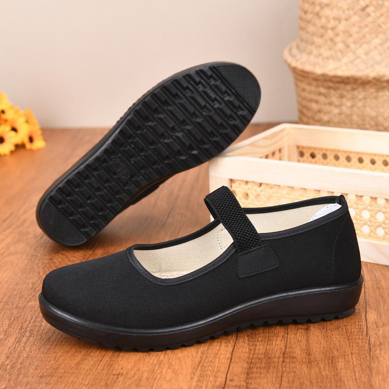Spring and summer women's black soft-soled dance shoes flat-soled hotel shoes medium towel casual women's shoes