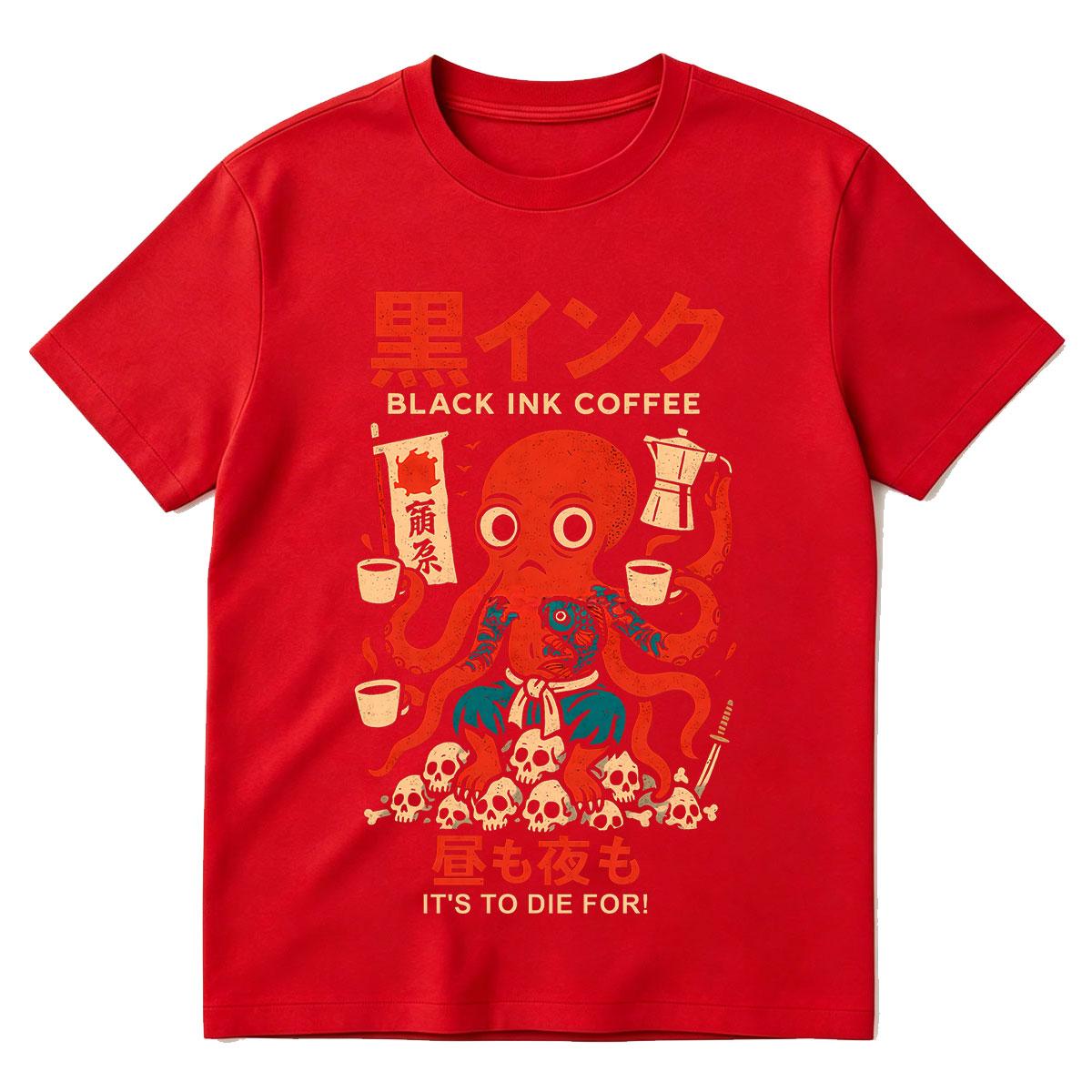 

Black Ink Coffee Takoyaki Dotonbori Drunken Octopus Funny T Shirts Unisex Women Japanese Style Oversized Cotton T-Shirt Streetwear S