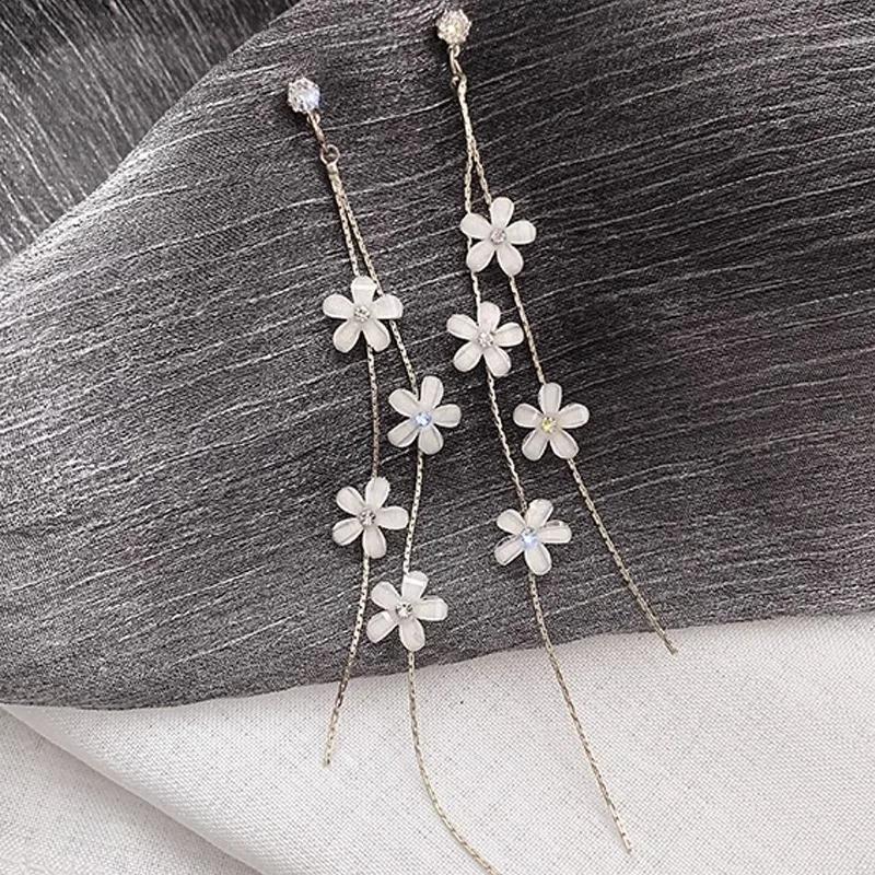 Cherry Blossom Tassel Earrings Female Super Immortal Personality Sweet Earrings Fashion Crystal Flower Earrings Wholesale