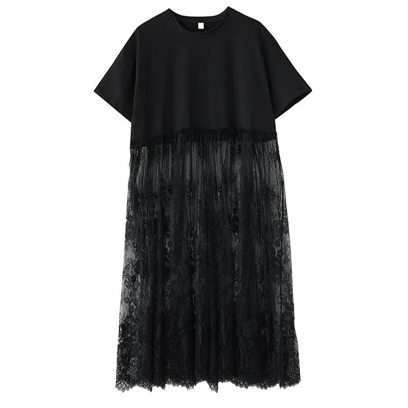 

XITAO Patchwork Lace Perspective Pullover Dress ZMY1245 One Size чёрный