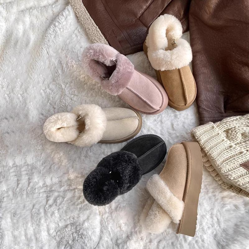 [Zhongjia] Thick-soled and velvet two-wear fluffy shoes for women's winter snow boots with integrated fur and half-drag cotton shoes