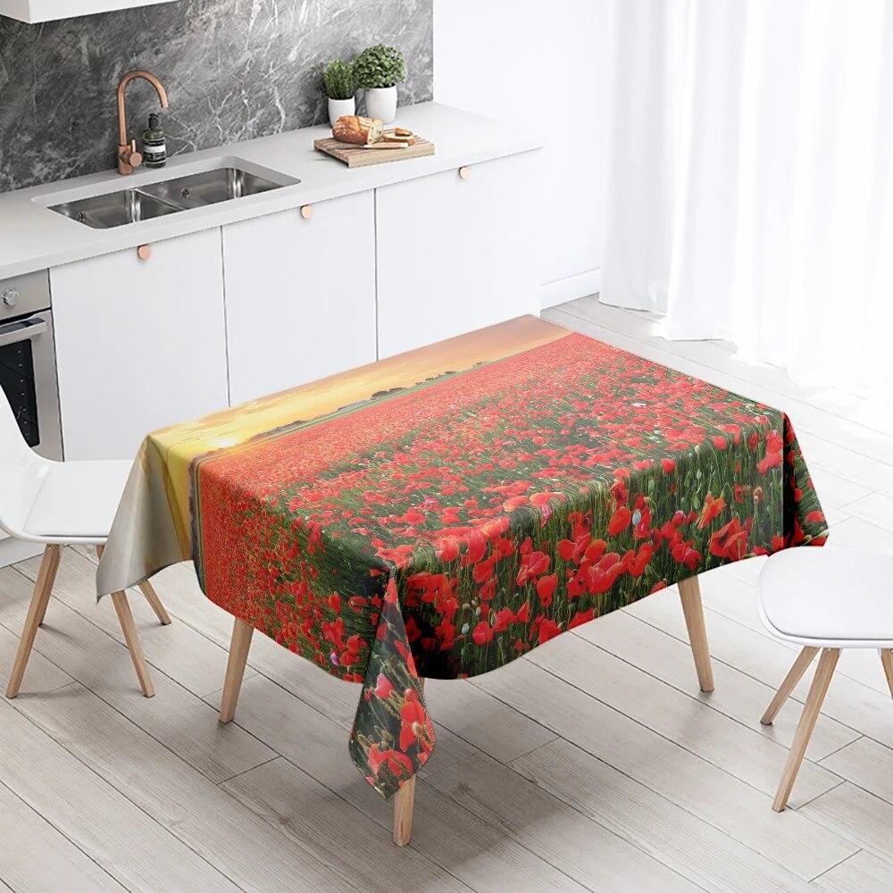 Colorful Flower Tablecloth Natural Scenery Anti-Stain Waterproof Rectangular Kitchen Dining Table Home Decoration
