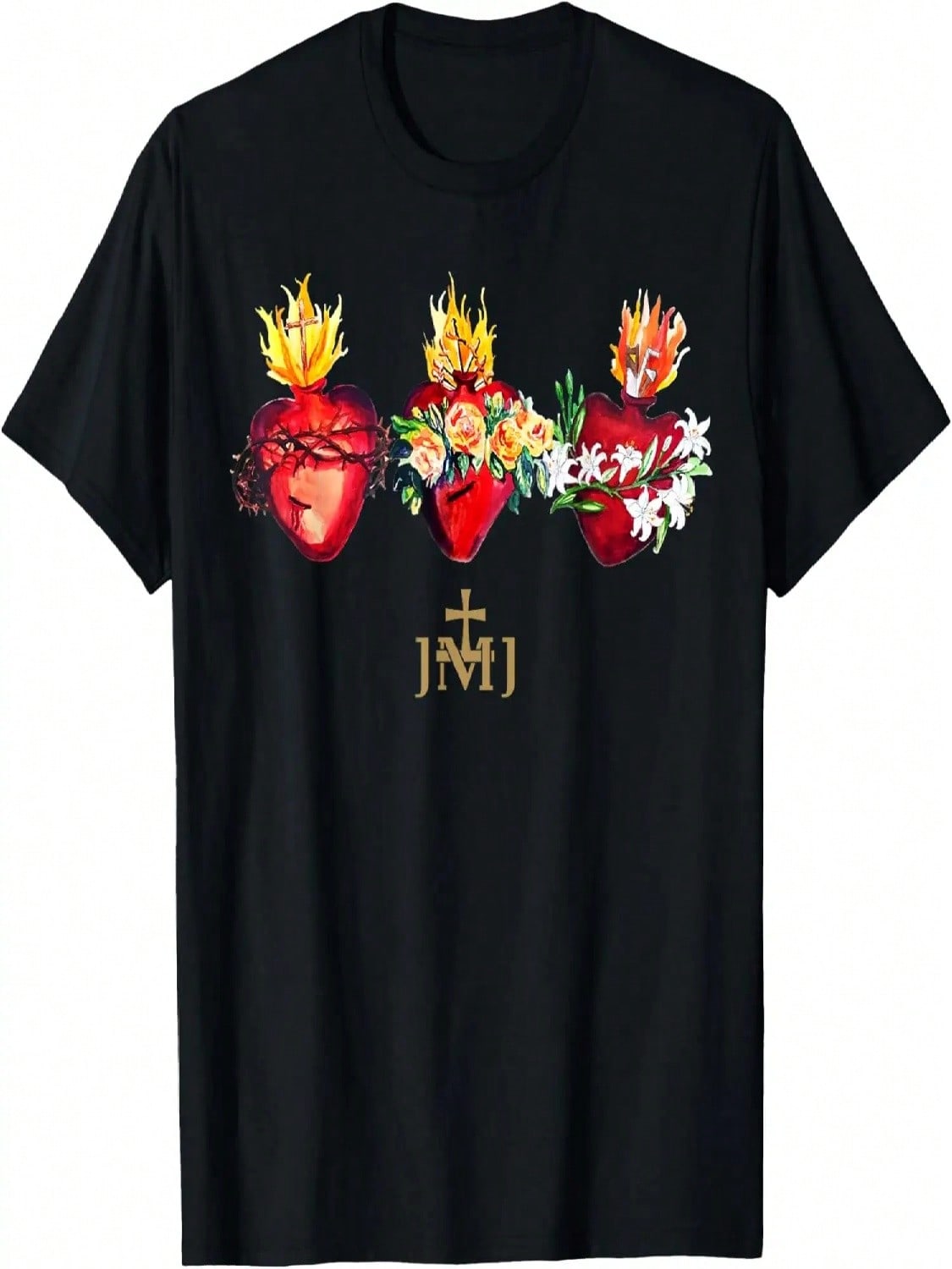 Three Sacred Hearts Of Jesus Mary Joseph JMJ Catholic T-Shirt S разноцветный
