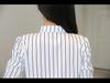 2024 Spring/Autumn Casual Striped Loose Stand Collar White Long Sleeve Women's Pullover Shirt