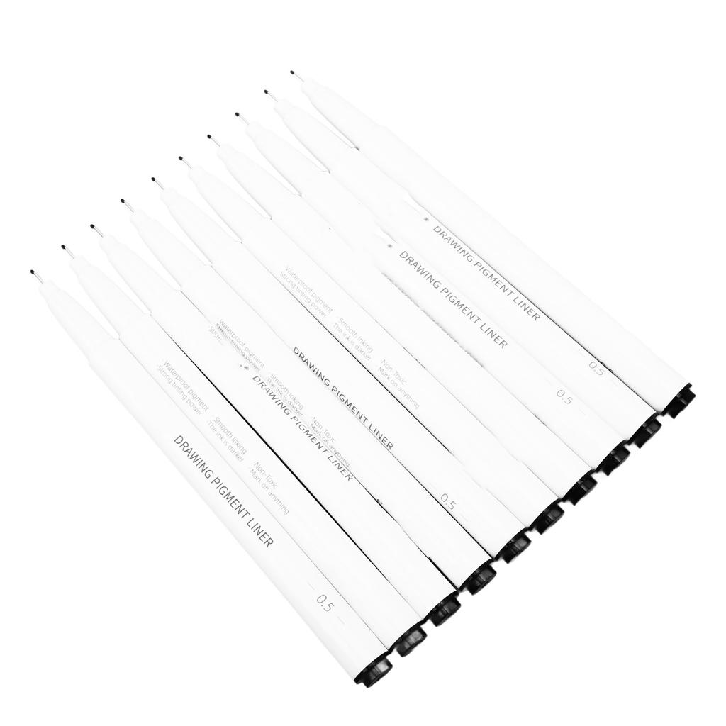 10Pcs 0.5mm Micro Line Pens Excellent Black Inks Smoother Writing Waterproof Line Drawing Pen for Drawing Sketching
