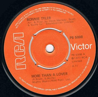 7inch Record BONNIE TYLER - More Than A Lover PB5008 RCA Victor 1977 UK Rock Used