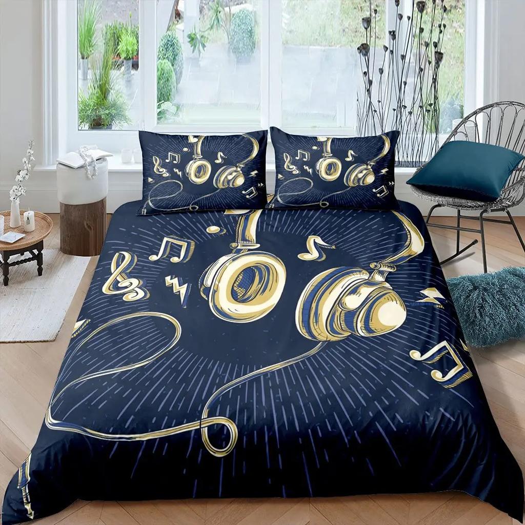 Set Husă de Plapumă Imprimată pentru Căști Model Muzical Geometric Husă de Plapumă Băieți Adolescenți Dublu Queen King Poliester Husă de Plapumă