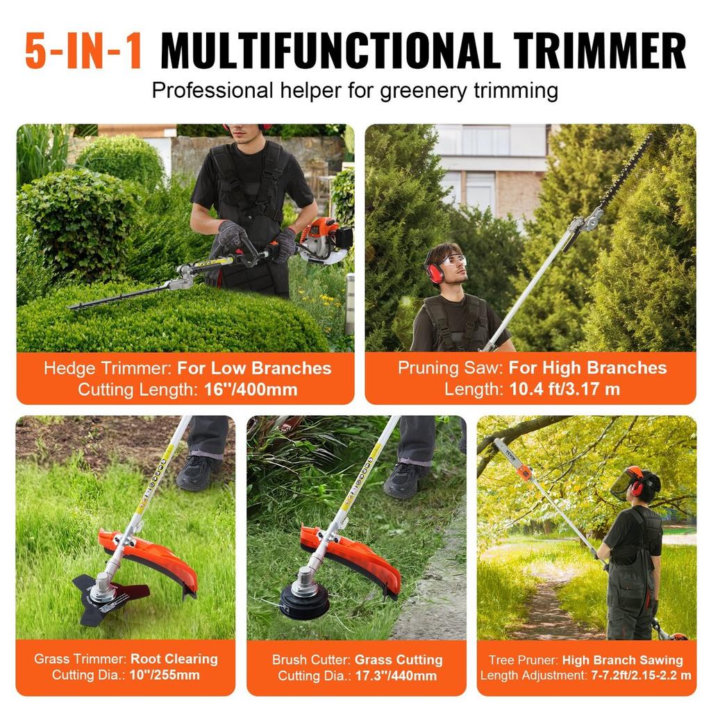 5-in-1 Multi-Functional Trimming Tools Gas Hedge Trimmer 26CC Weed Eater