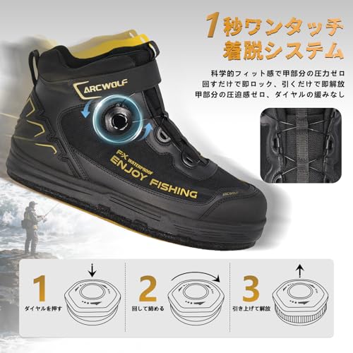 ARCWOLF AFA-118 Waterproof Wading Shoes with Interchangeable Soles and Felt Spikes, Rotating Shoelace Lock, Perfect for Outdoor Stream Fishing, Non-Sl